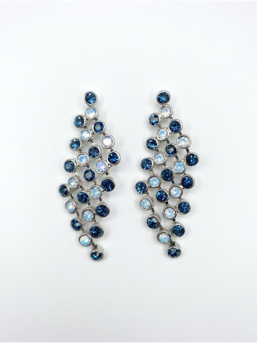 Silver Drop Earrings with Blue  Crystals